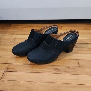Cole Haan Sara Leather Air Clogs Mules Size 8M  Suede Black Gray Wedges